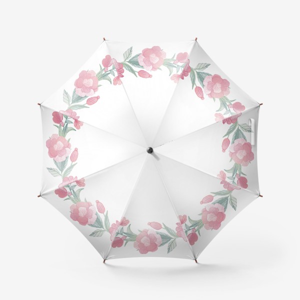 Зонт «Веночек из зелени с красными цветами»