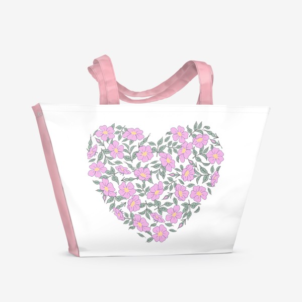 Пляжная сумка «Сердце из цветов. Розовый шиповник»