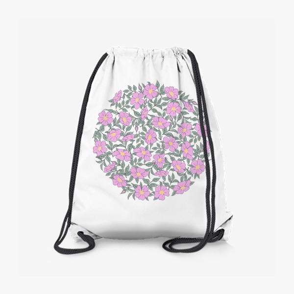 Рюкзак «Розовые цветы и листья шиповника, Круг из цветов»
