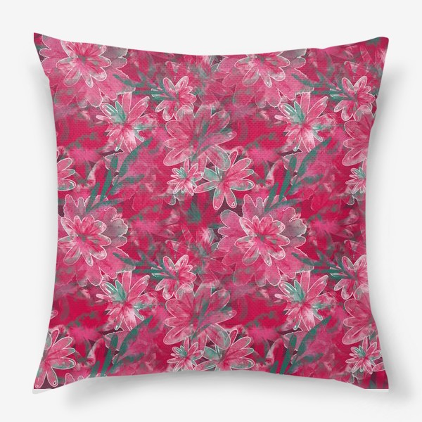 Подушка «Цветочный розовый паттерн Маджента цветы»