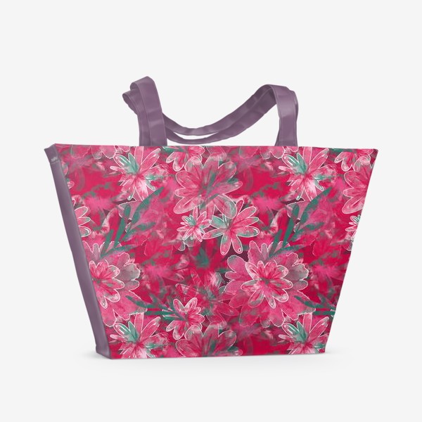 Пляжная сумка «Цветочный розовый паттерн Маджента цветы»