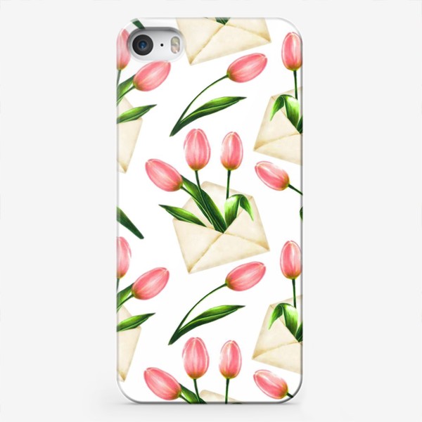 Чехол iPhone «Тюльпаны в конвертах - паттерн»