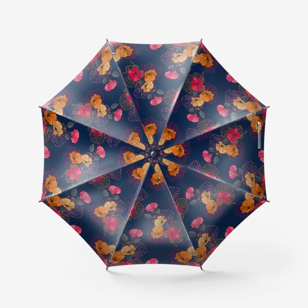 Зонт «Абстрактная ветка сакуры на темном фоне. Бесшовный паттерн»