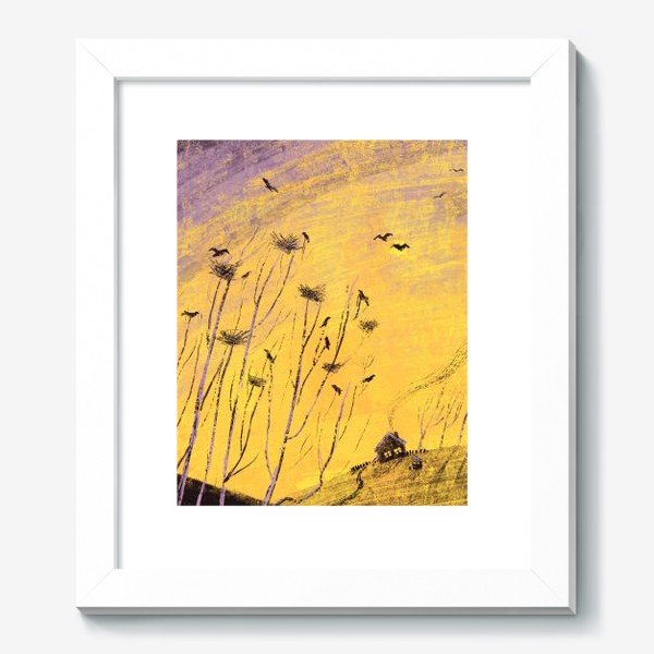 Картина &laquo;Утро на вороньих холмах, желто-фиолетовый пейзаж&raquo;