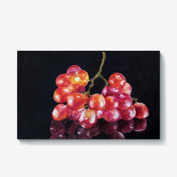 Холст «Розовый виноград, акварель на черном фоне»