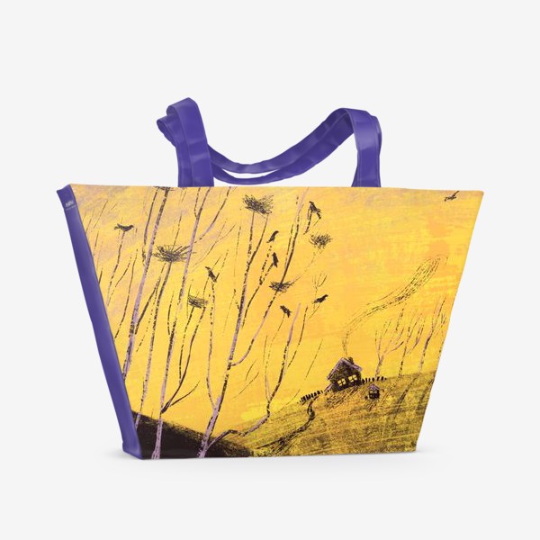 Пляжная сумка &laquo;Утро на вороньих холмах, желто-фиолетовый пейзаж&raquo;