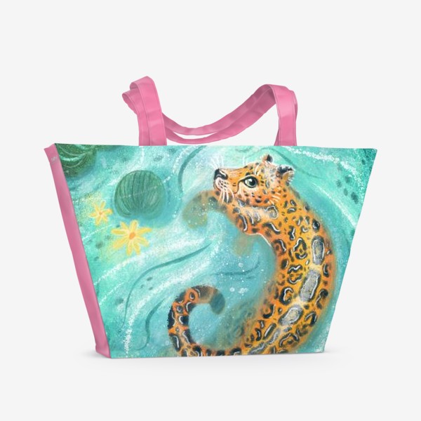Пляжная сумка «Банный день. Милый леопард купается в озере»