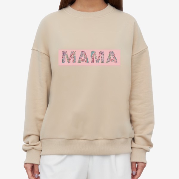 Свитшот «надпись мама с цветами на розовом фоне, в подарок маме»