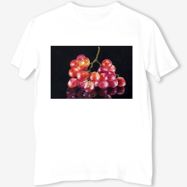 Футболка «Розовый виноград, акварель на черном фоне»