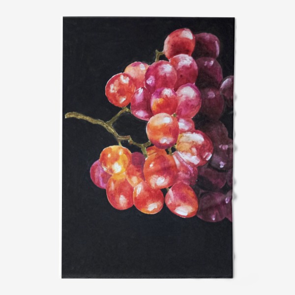 Полотенце &laquo;Розовый виноград, акварель на черном фоне&raquo;
