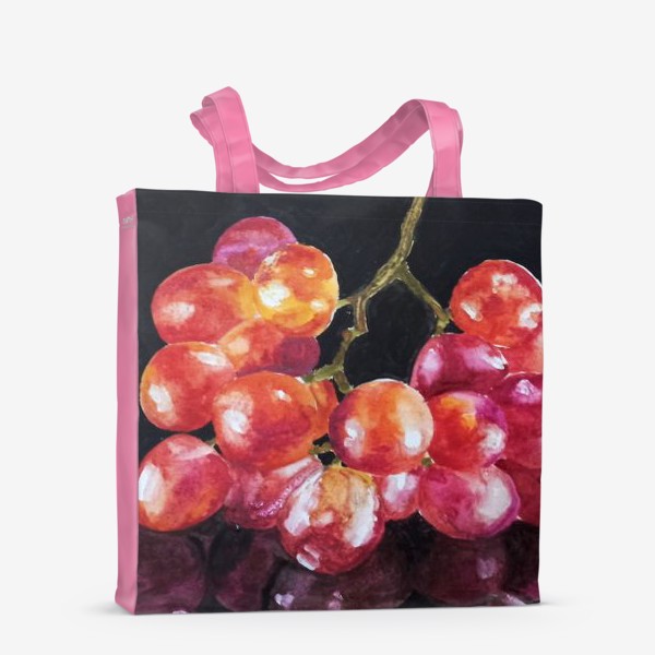 Сумка-шоппер «Розовый виноград, акварель на черном фоне»