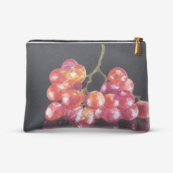 Косметичка «Розовый виноград, акварель на черном фоне»