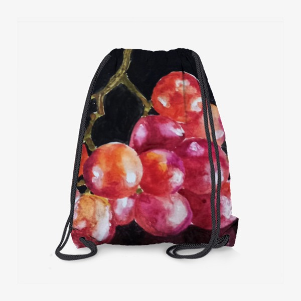 Рюкзак «Розовый виноград, акварель на черном фоне»