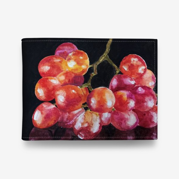 Кошелек «Розовый виноград, акварель на черном фоне»