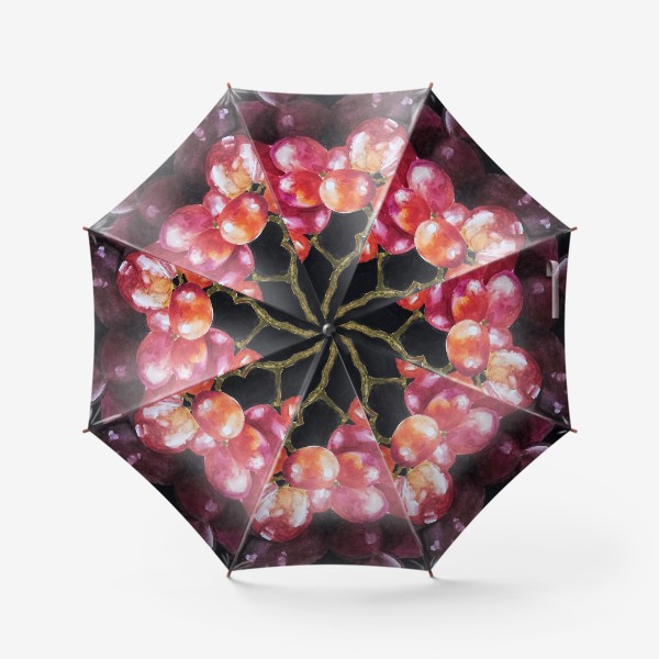 Зонт «Розовый виноград, акварель на черном фоне»