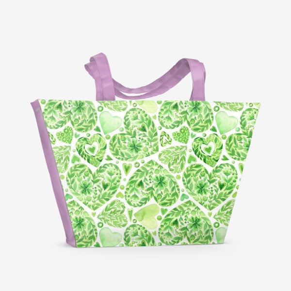 Пляжная сумка «Летняя сердечная зелень. Паттерн.»