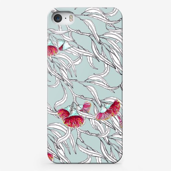 Чехол iPhone «Ветки эвкалипта с цветами на мятном фоне»