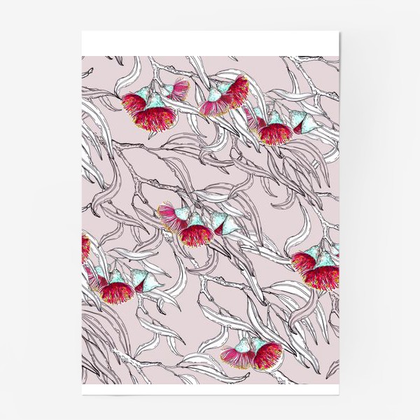 Постер &laquo;Ветки эвкалипта с цветами на розовом фоне&raquo;