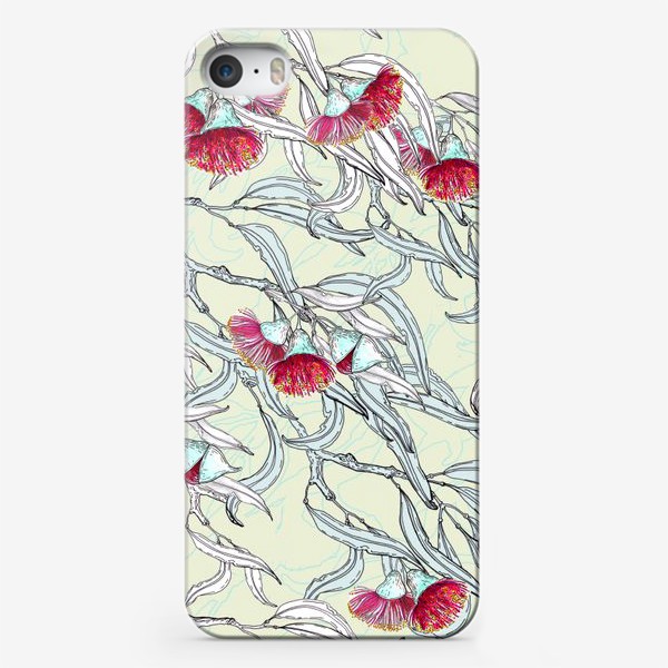 Чехол iPhone «Ветки эвкалипта с цветами на лимонном фоне»