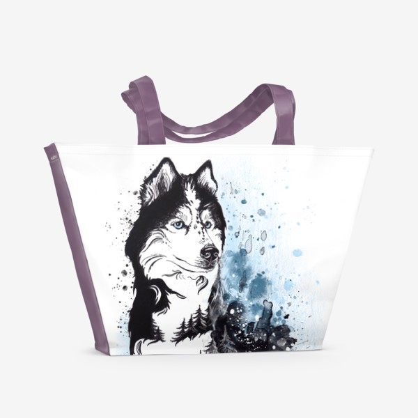 Пляжная сумка «Душа севера, ездовые собаки хаски»