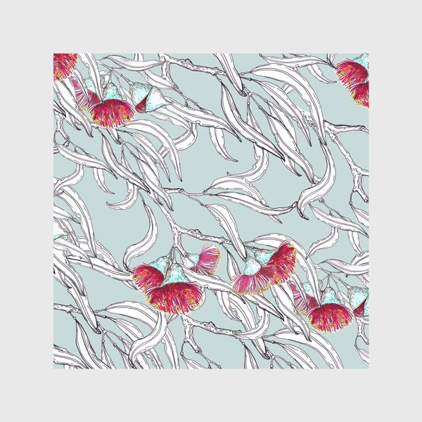 Скатерть «Ветки эвкалипта с цветами на мятном фоне»