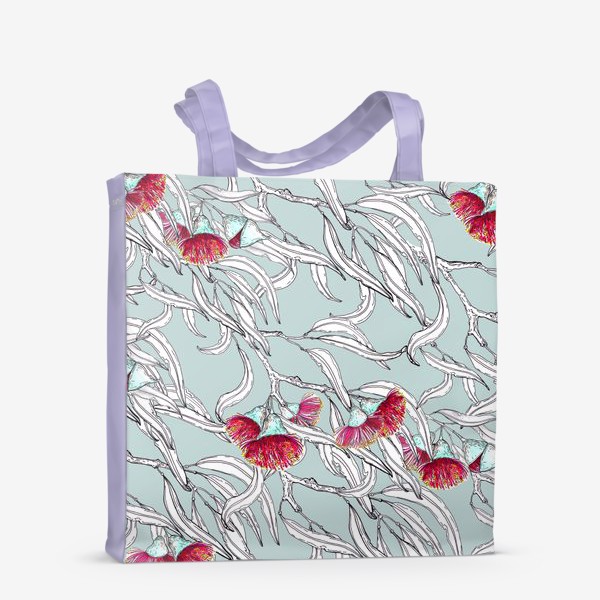 Сумка-шоппер «Ветки эвкалипта с цветами на мятном фоне»