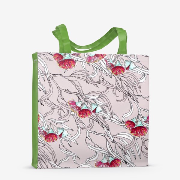 Сумка-шоппер «Ветки эвкалипта с цветами на розовом фоне»