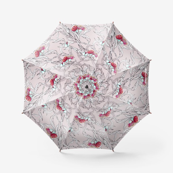 Зонт «Ветки эвкалипта с цветами на розовом фоне»