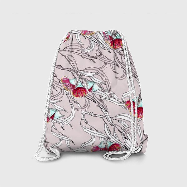 Рюкзак «Ветки эвкалипта с цветами на розовом фоне»