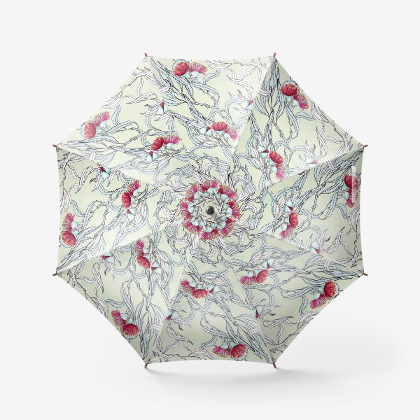 Зонт «Ветки эвкалипта с цветами на лимонном фоне»