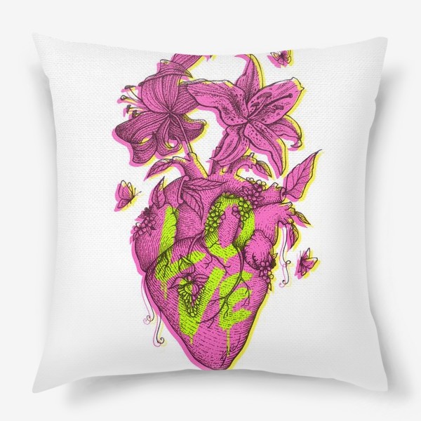 Подушка «Сердце, букет, любовь, лилии»