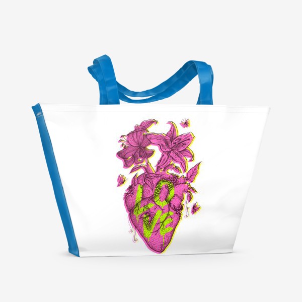Пляжная сумка «Сердце, букет, любовь, лилии»