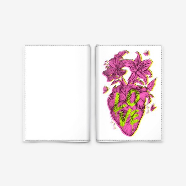 Обложка для паспорта «Сердце, букет, любовь, лилии»