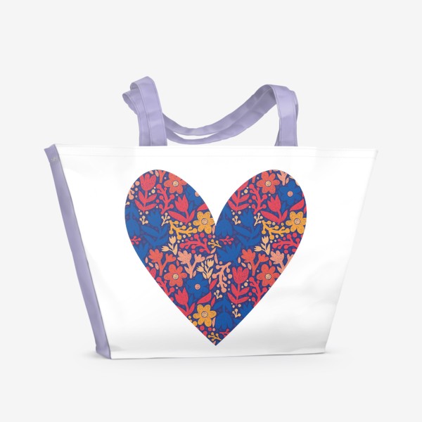 Пляжная сумка «Цветы в сердечке - Яркий скандинавский принт»
