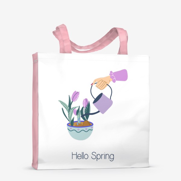 Сумка-шоппер «Hello Spring. Принт с весенни цветами и леттерингом»