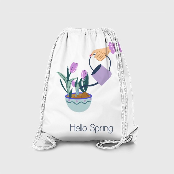 Рюкзак «Hello Spring. Принт с весенни цветами и леттерингом»