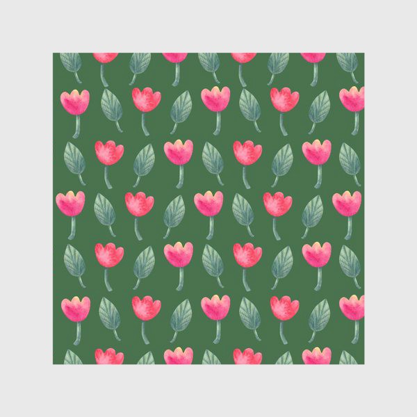 Скатерть «Розовые тюльпаны на зеленов фоне. Весенний паттерн»
