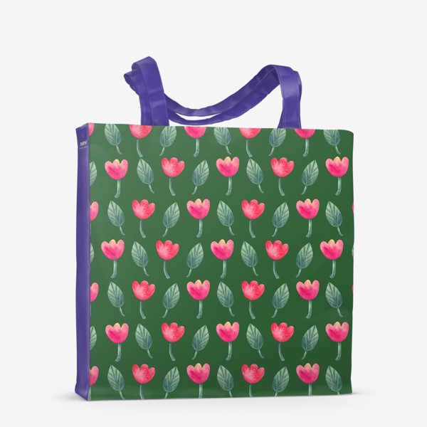 Сумка-шоппер «Розовые тюльпаны на зеленов фоне. Весенний паттерн»