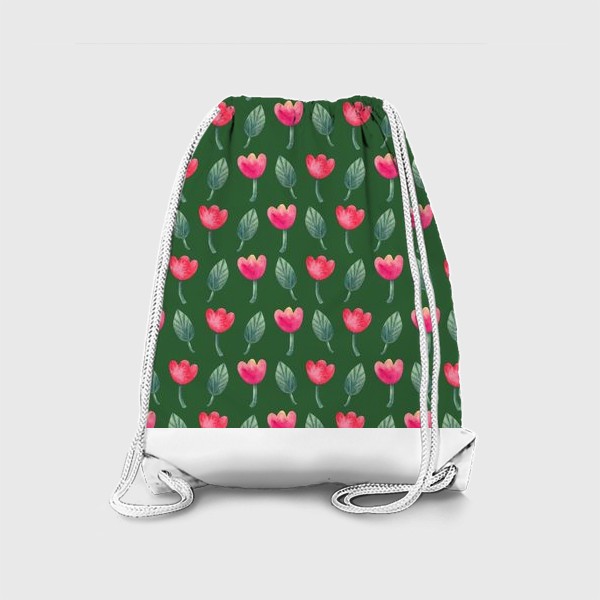 Рюкзак &laquo;Розовые тюльпаны на зеленов фоне. Весенний паттерн&raquo;