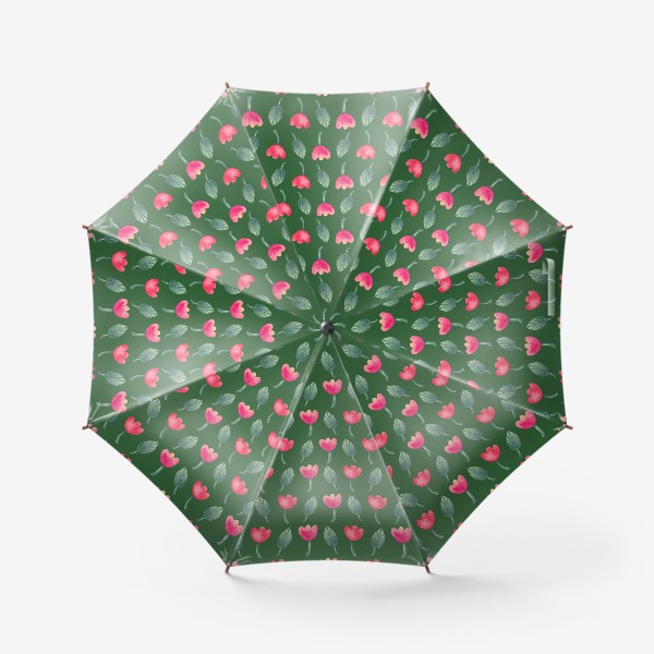 Зонт «Розовые тюльпаны на зеленов фоне. Весенний паттерн»