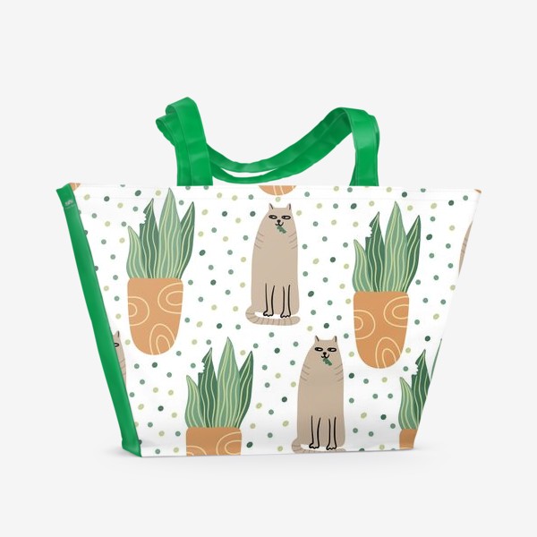Пляжная сумка «Кот и комнатное растение Паттерн»