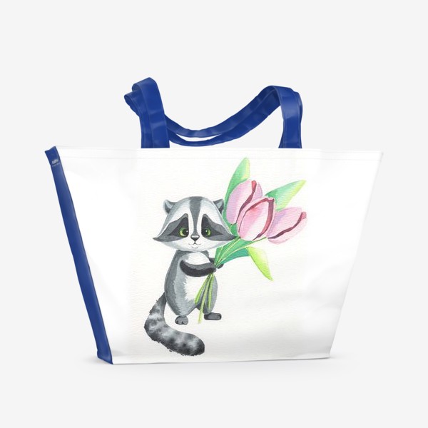 Пляжная сумка «Енот с тюльпанами»