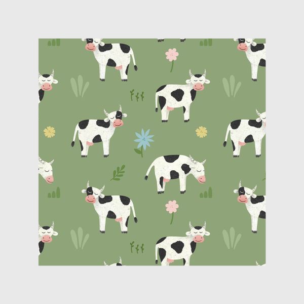Шторы «Коровы на лугу Принт с коровами и цветами»