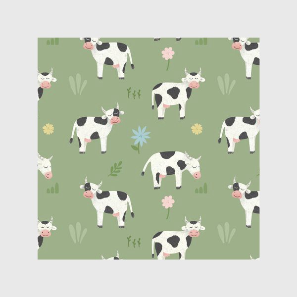 Скатерть «Коровы на лугу Принт с коровами и цветами»