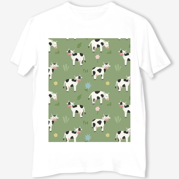 Футболка &laquo;Коровы на лугу Принт с коровами и цветами&raquo;