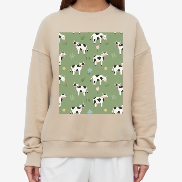 Свитшот «Коровы на лугу Принт с коровами и цветами»