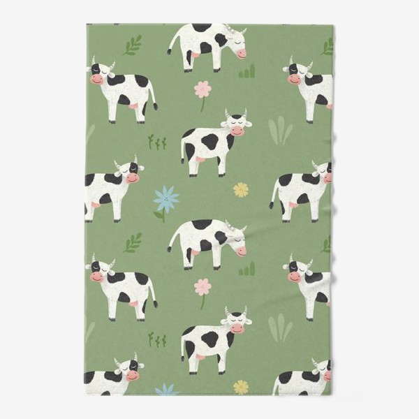 Полотенце «Коровы на лугу Принт с коровами и цветами»