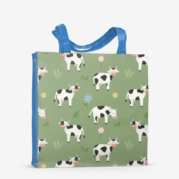 Сумка-шоппер &laquo;Коровы на лугу Принт с коровами и цветами&raquo;