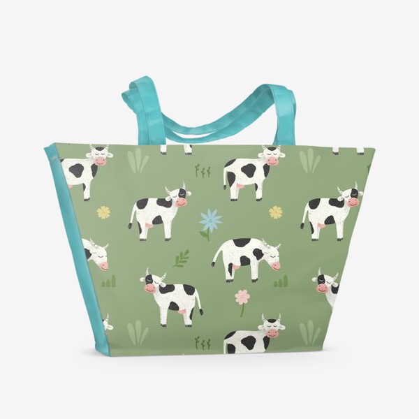 Пляжная сумка &laquo;Коровы на лугу Принт с коровами и цветами&raquo;