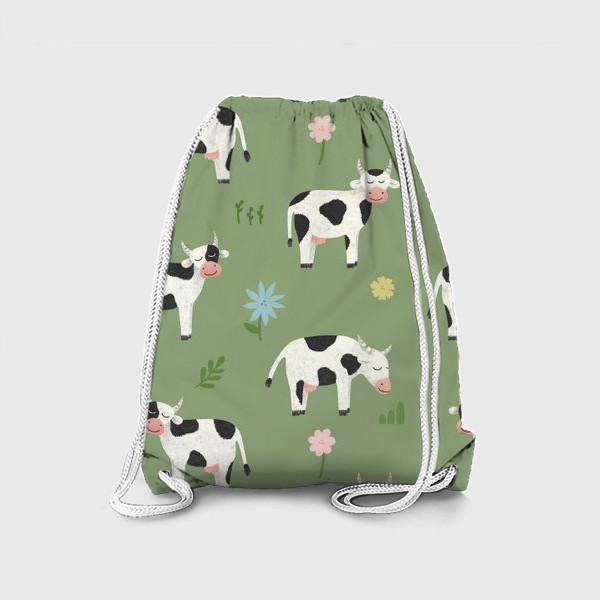 Рюкзак «Коровы на лугу Принт с коровами и цветами»
